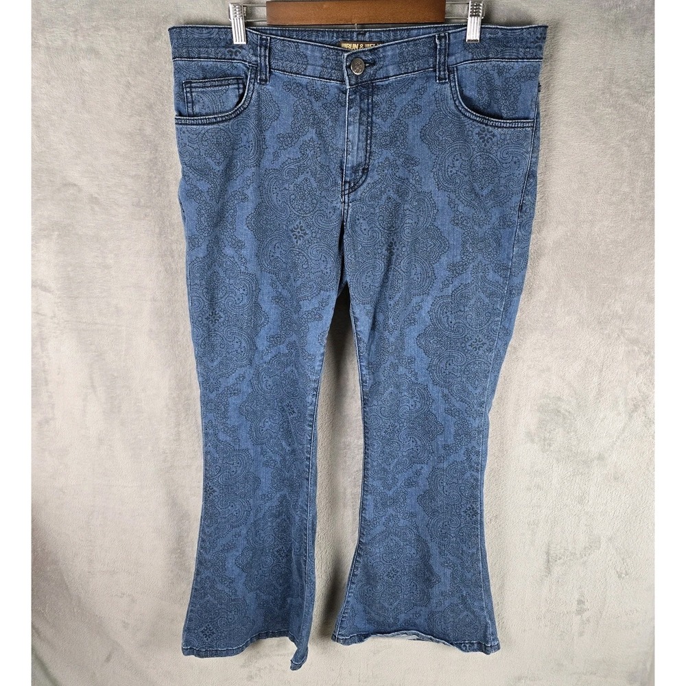 Y2K Women's Run & Fly Blue Denim Paisley Flared Jeans Size 38 R
